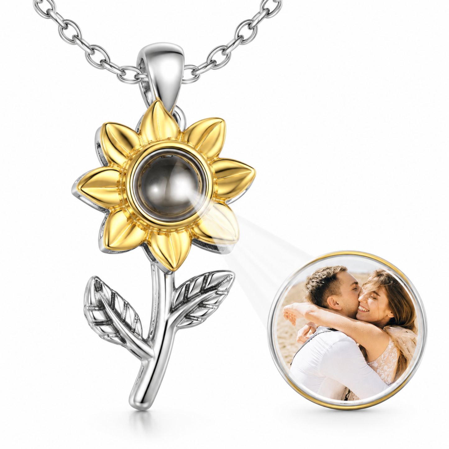 Personalised Sunflower Photo Projection Necklace
